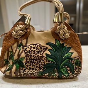 Originals by Shariff leather leopard embroidered satchel bag